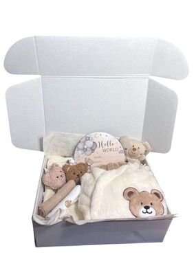 Neutral Teddy Bear Baby Gift Box Set | Newborn Baby Shower Gift Box